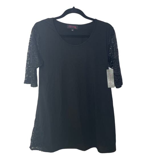 Dynabelly Round Neck Black Lace Sleeve Maternity Top Blouse Black Womens M NWT - Picture 2 of 13